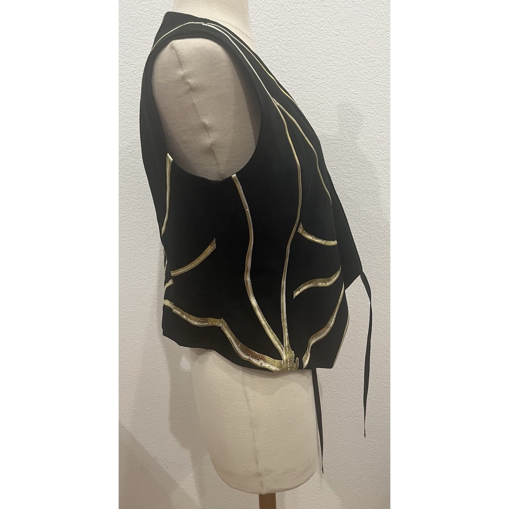 80's Soft Black Suede Metallic Painted Vest - Picture 2 of 10